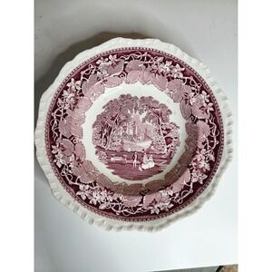 Masons Patent Ironstone Pattern Vista Pink England Dinner Plate 10 5/8 crazing